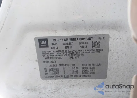 2015 Buick Encore from USA, damaged, VIN KL4CJASB7FB240457